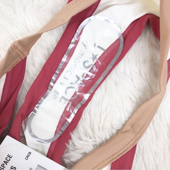 L*SPACE Vacay Ribbed Classic Bikini Bottoms Cream Colorblock Red Tan Size XS New - Picture 8 of 11